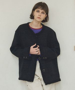 O3735 라운드 트위드 재킷_Black