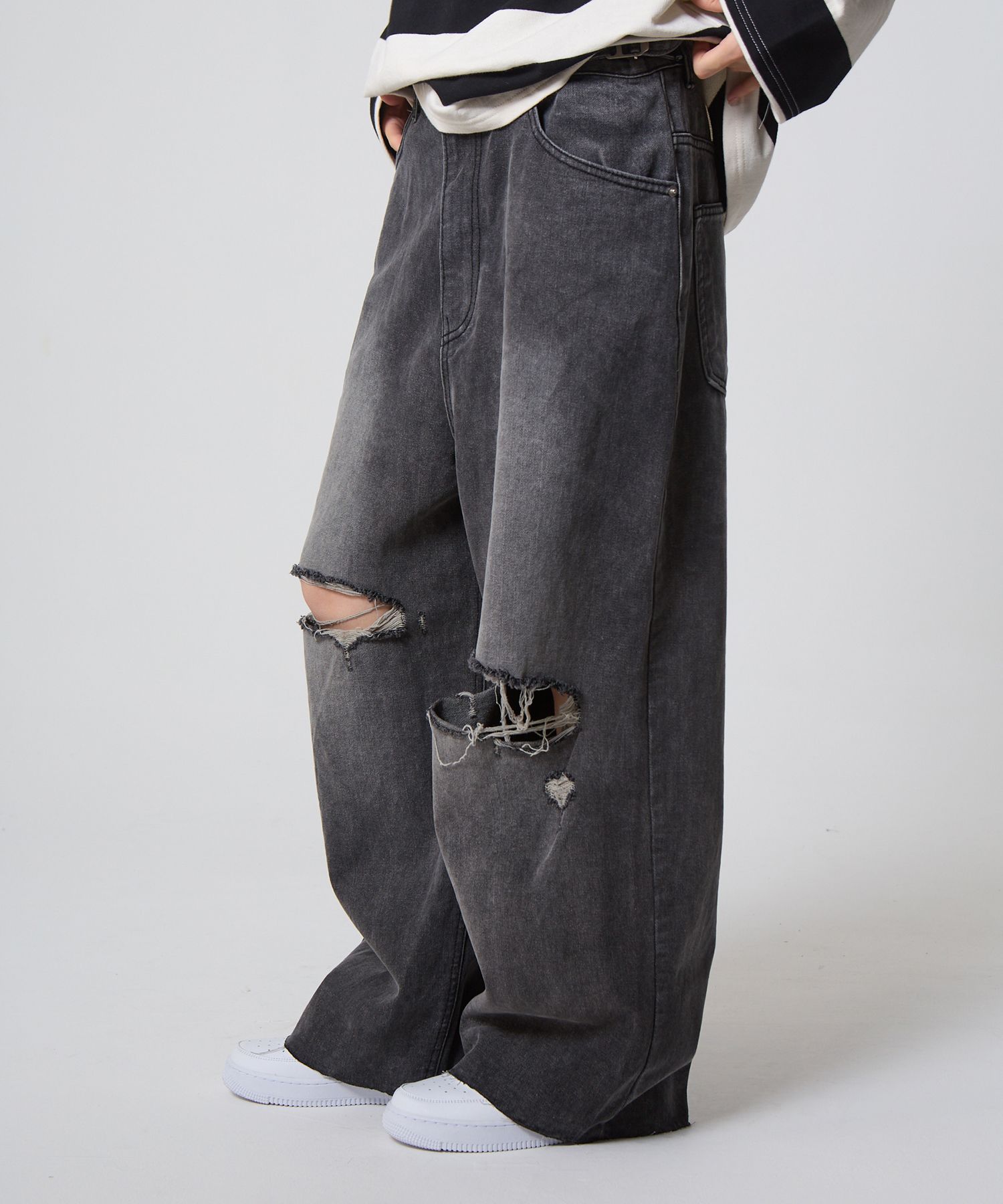 ◆UNKNOWN PLANET◆ Side belted destroyed wide denim pants li MUSINSA | UNKNOWN PLANET Side Belted Destroyed Wide Denim