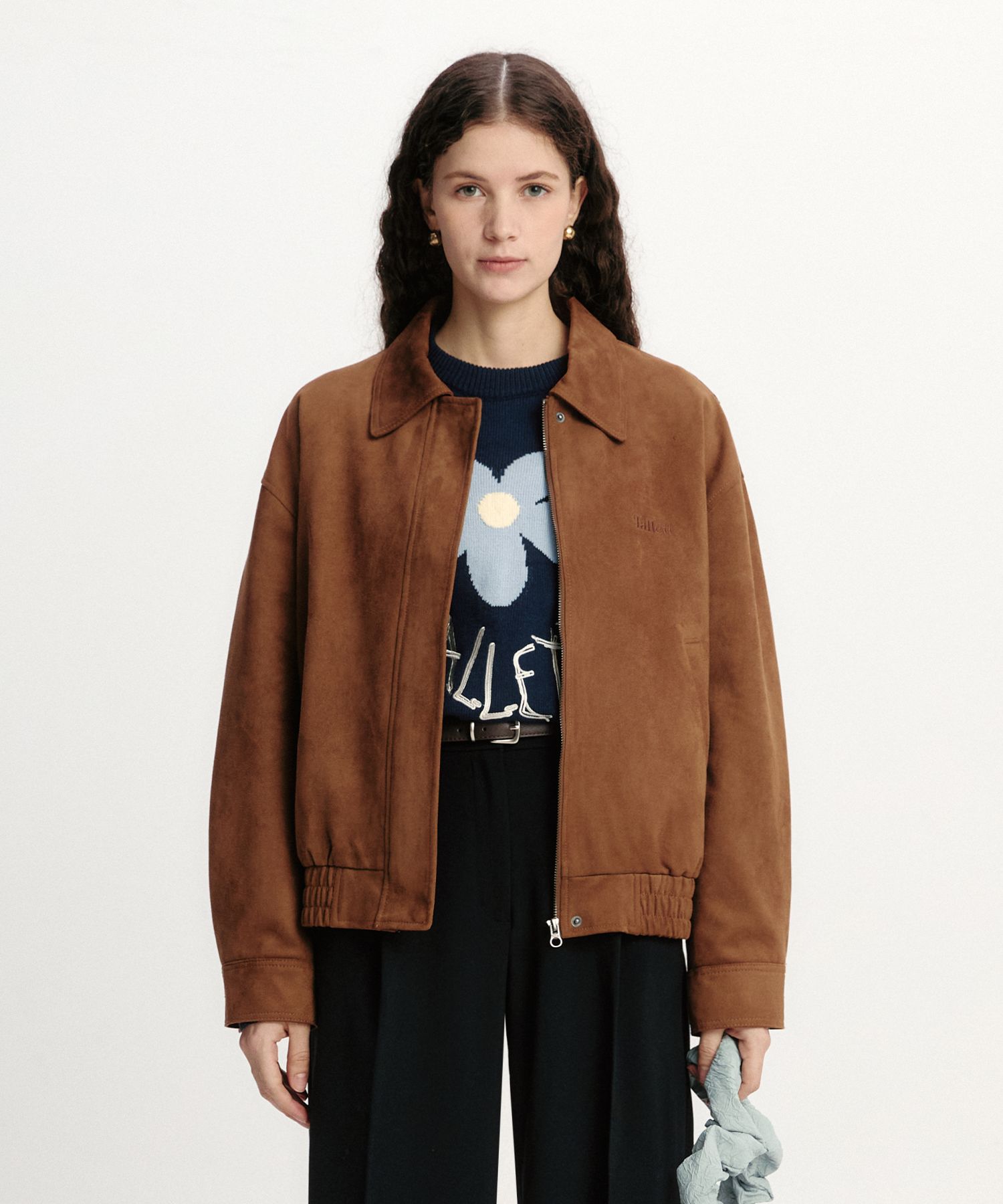 MUSINSA | FALLETT Suede Collar Blouson Brown