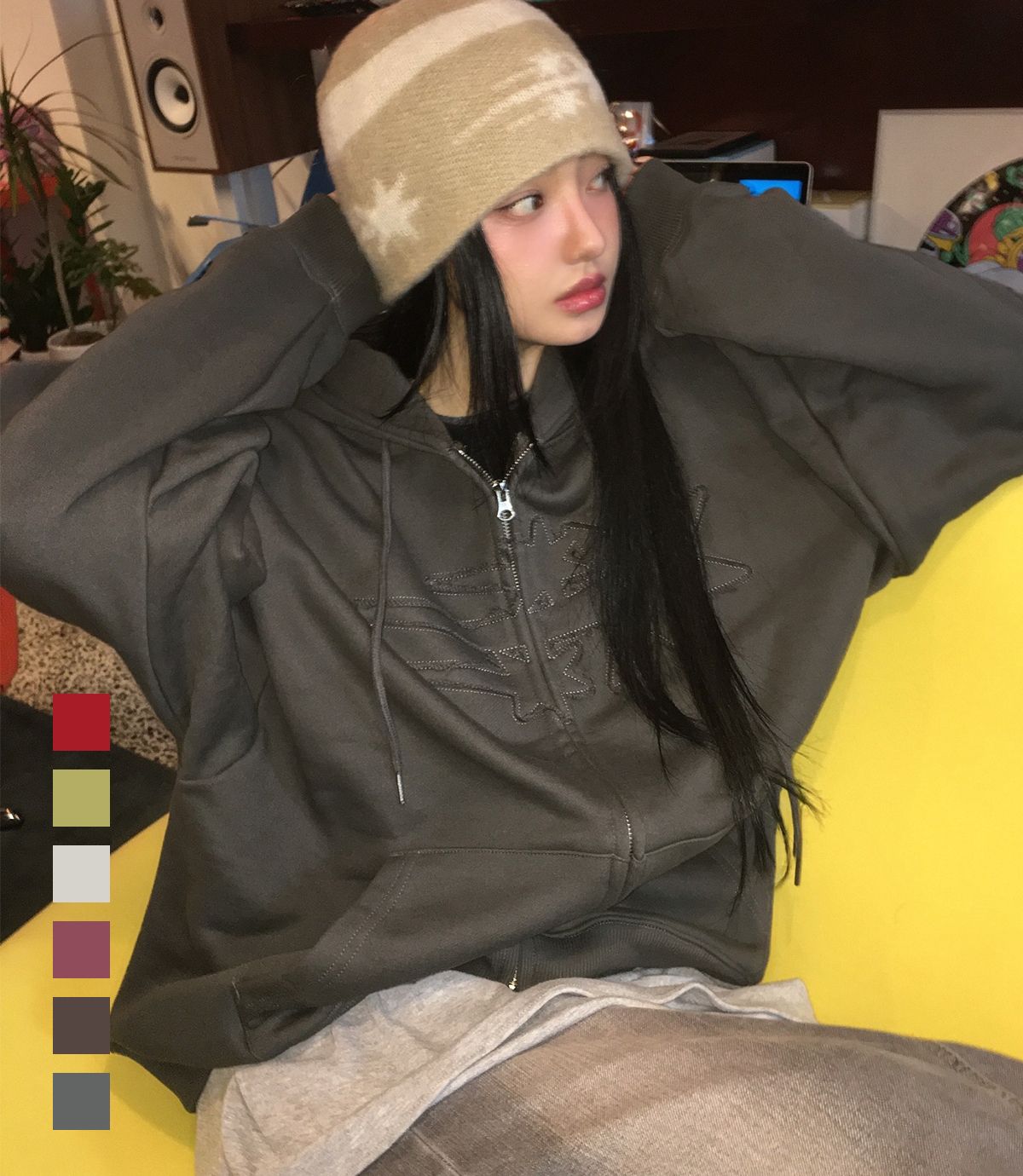 MUSINSA公式 | NICE GHOST CLUB 3STAR LOGO ZIP HOODIE_6colors