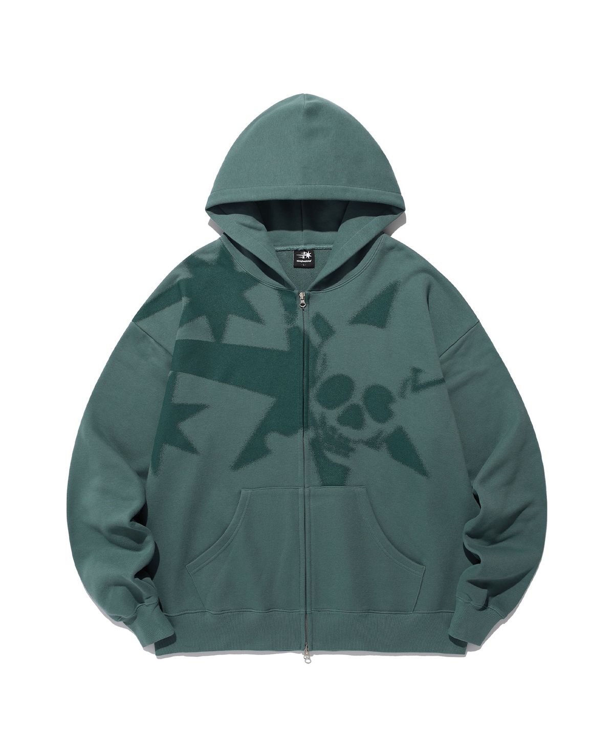 나이스고스트클럽(NICEGHOSTCLUB) SPRAY SKULL 3STAR HOODIE ZIP UP_GREEN(NG2EFUM485A)