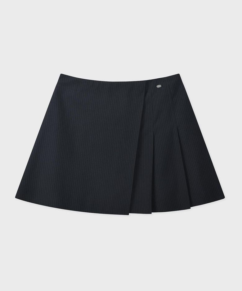 하프 플리츠 랩 스커트 스트라이프 네이비