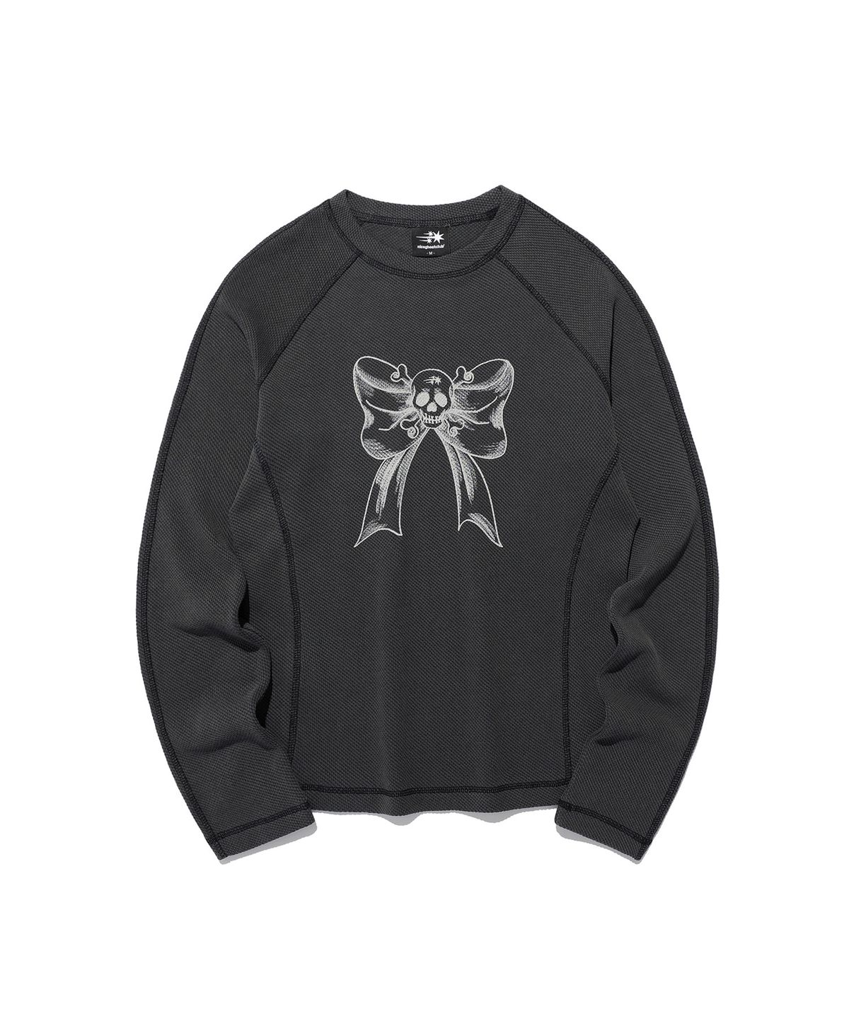 나이스고스트클럽(NICEGHOSTCLUB) SKULL RIBBON WAFFLE L/S TEE_CHARCOAL(NG2EFUT557A)