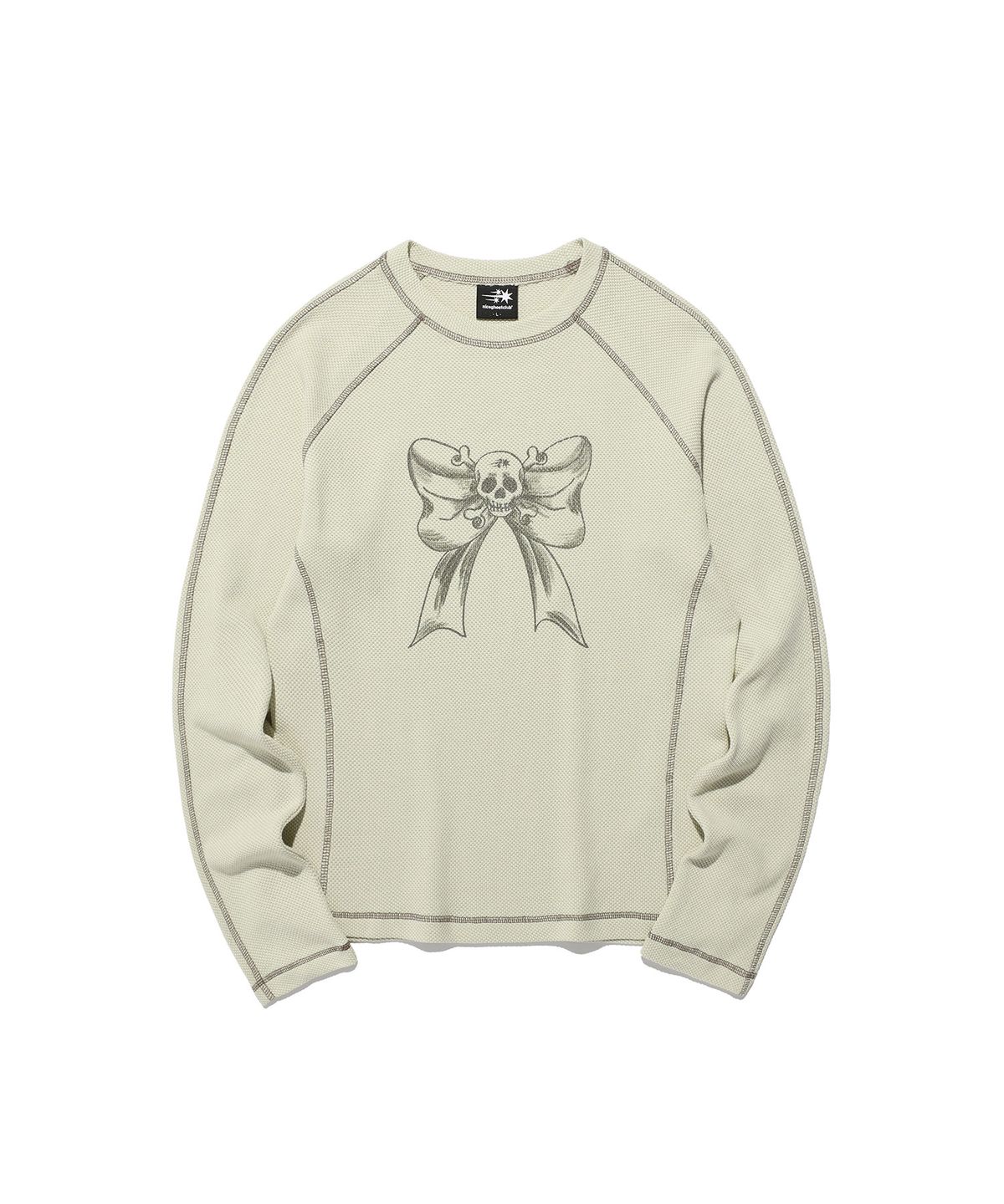나이스고스트클럽(NICEGHOSTCLUB) SKULL RIBBON WAFFLE L/S TEE_IVORY(NG2EFUT557A)