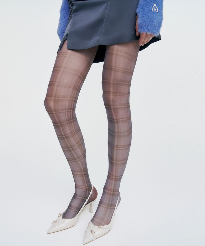 Plaid Check Stocking _ GREY
