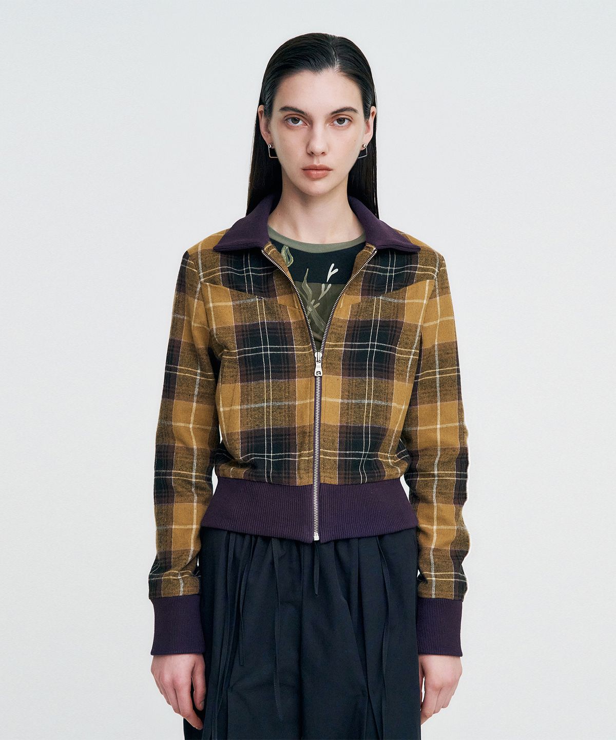 킴지수(KIMZISU) Plaid Check Flannel Zip-Up Jacket _ MUSTARD