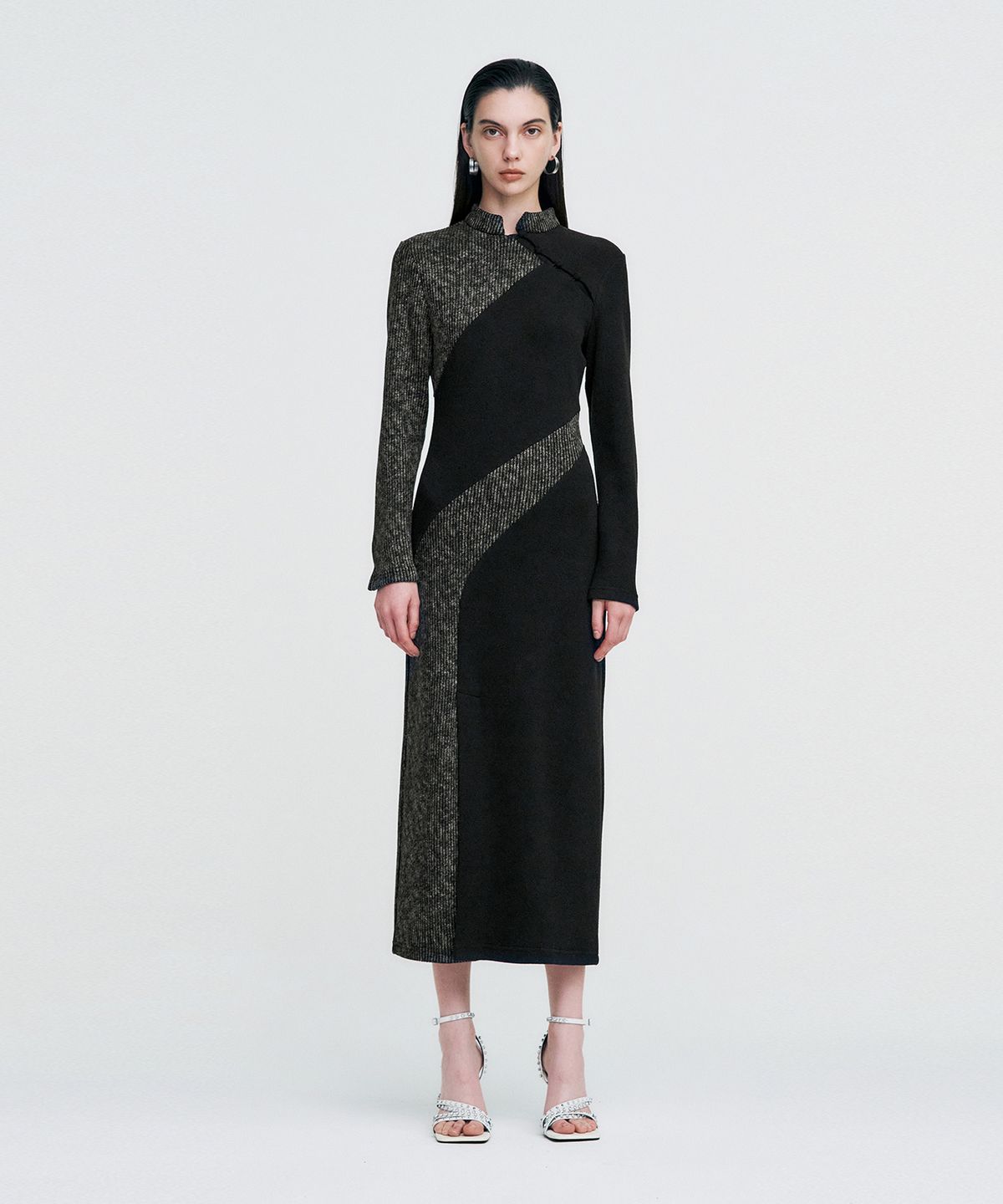 킴지수(KIMZISU) Melange Rib Panelled Long Dress _ BLACK