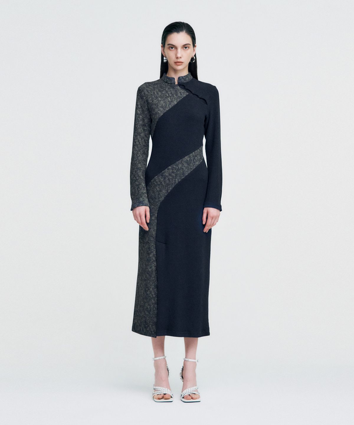 킴지수(KIMZISU) Melange Rib Panelled Long Dress _ NAVY