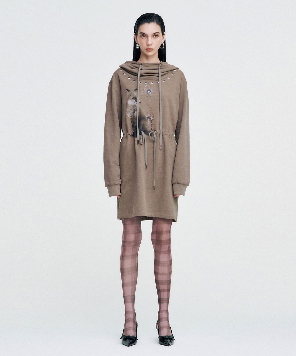 킴지수(KIMZISU) Vintage Fox Graphic Hoodie Dress _ BROWN