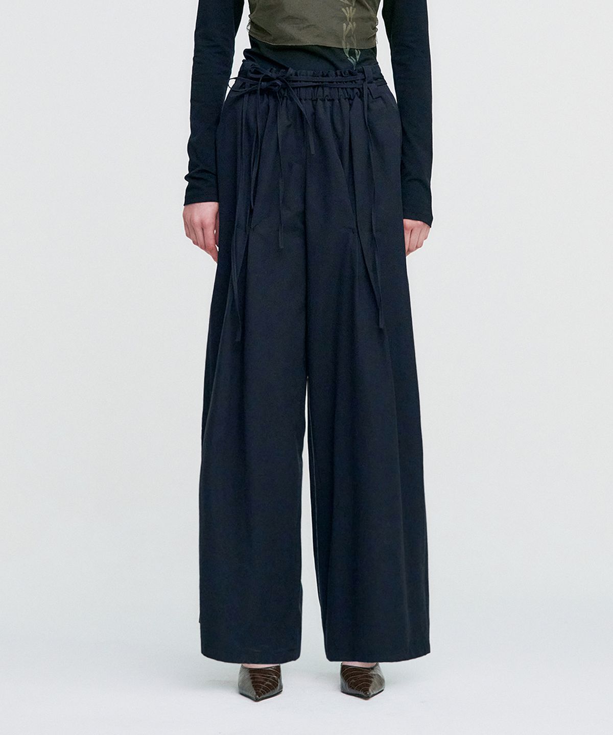 킴지수(KIMZISU) Ribbon Tied Wide Pants _ BLACK
