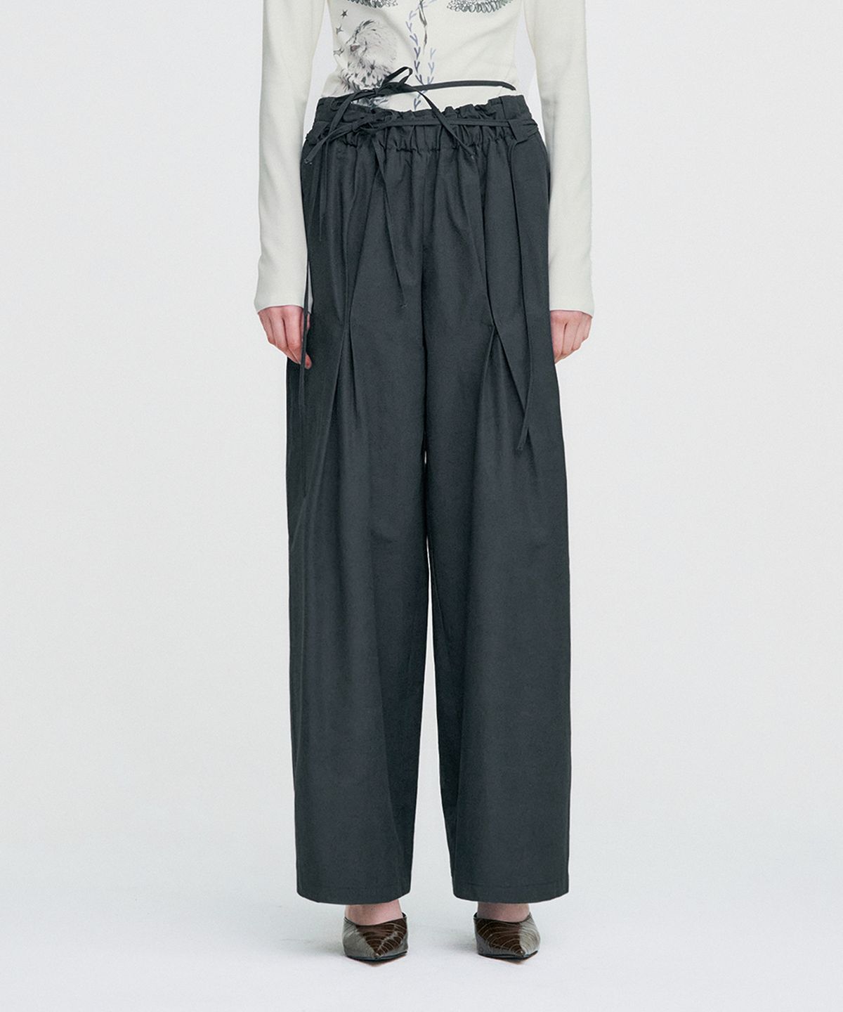 킴지수(KIMZISU) Ribbon Tied Wide Pants _ GREY