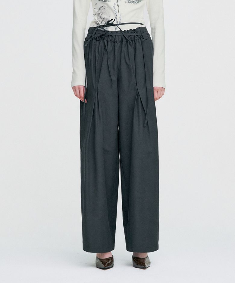 Ribbon Tied Wide Pants _ GREY