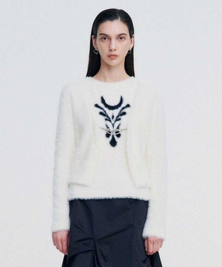 Chain Link Furry Cardigan _ IVORY