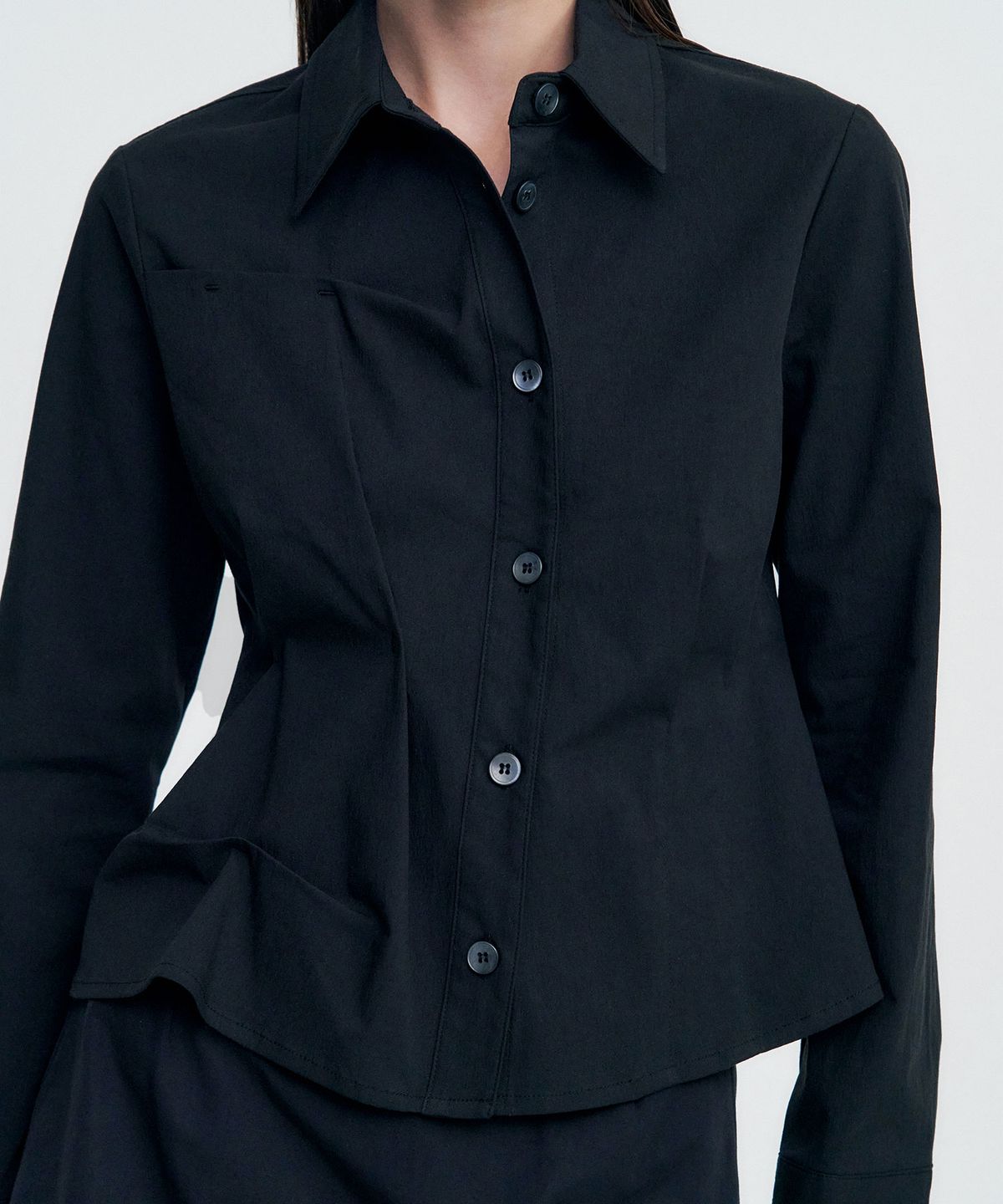 킴지수(KIMZISU) DOZI - Pinched Unbalance shirt _ BLACK