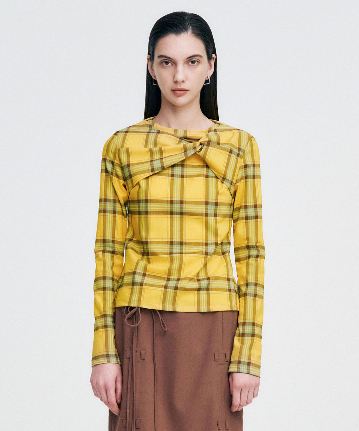 킴지수(KIMZISU) Twisted Check High-neck Top _ YELLOW