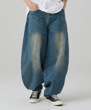 워시드 밴딩 빅벌룬 데님팬츠 연청
