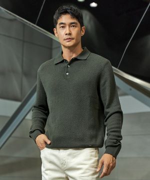 울 블랜디드 카라니트_카키