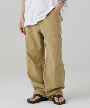 워시드 절개 와이드 코튼 팬츠 베이지