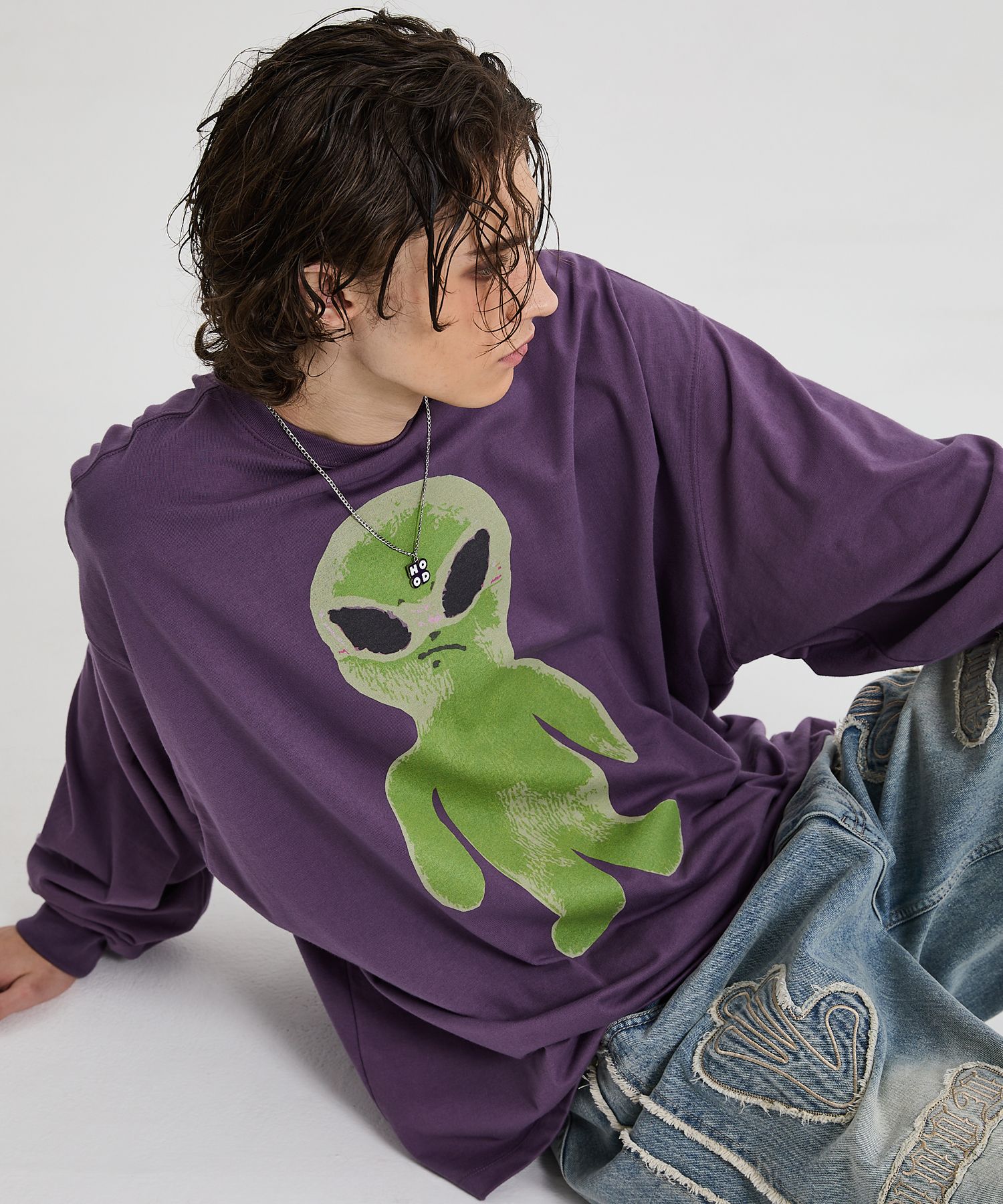 【HOODHOOD】Alien Graphic Overfit Long Sleeve T-shirt 3色 MUSINSA | HOODHOOD Alien Graphic Overfit Long Sleeve T-Shirt
