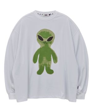 에일리언 그래픽 오버핏 롱슬리브 티셔츠 화이트