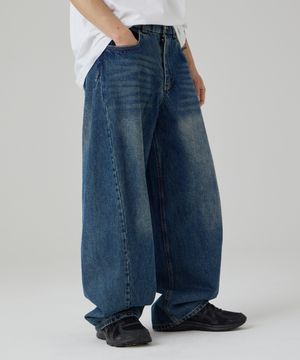 워시드 밴딩 커브드 데님팬츠 연청