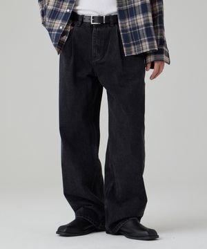 원턱 와이드 데님 팬츠 흑청