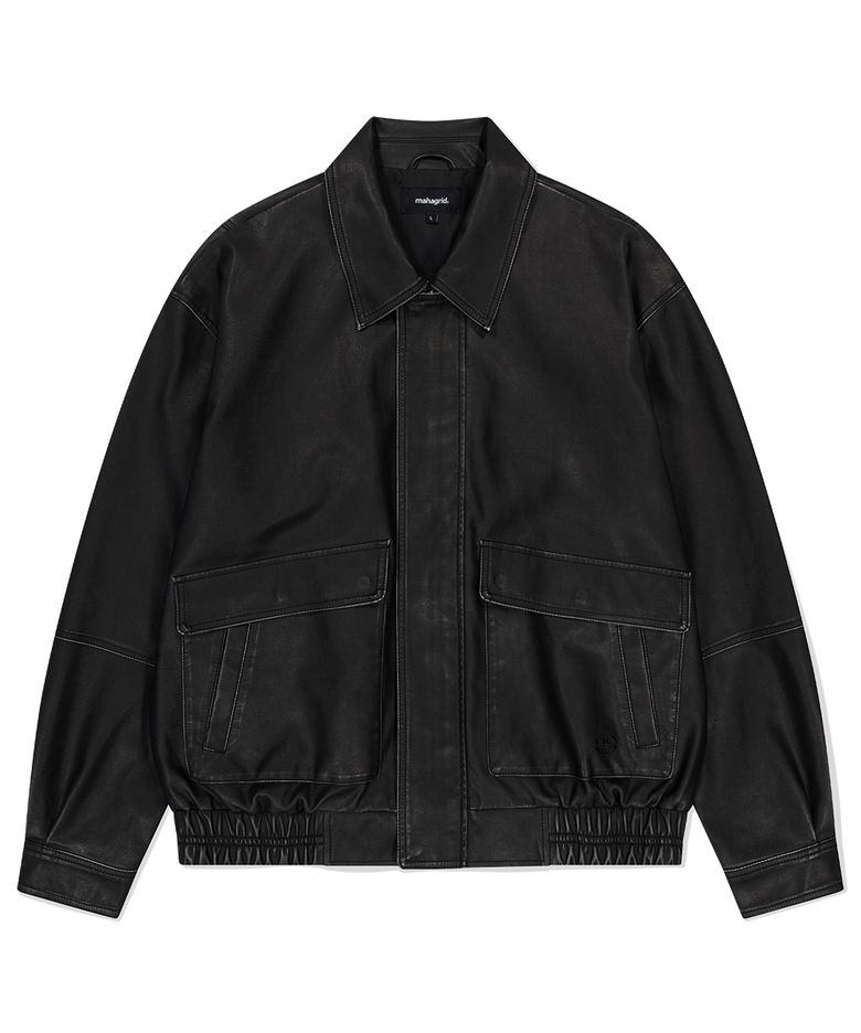 WASHED FAUX LEATHER BLOUSON BLACK(MG2EFMB940A)
