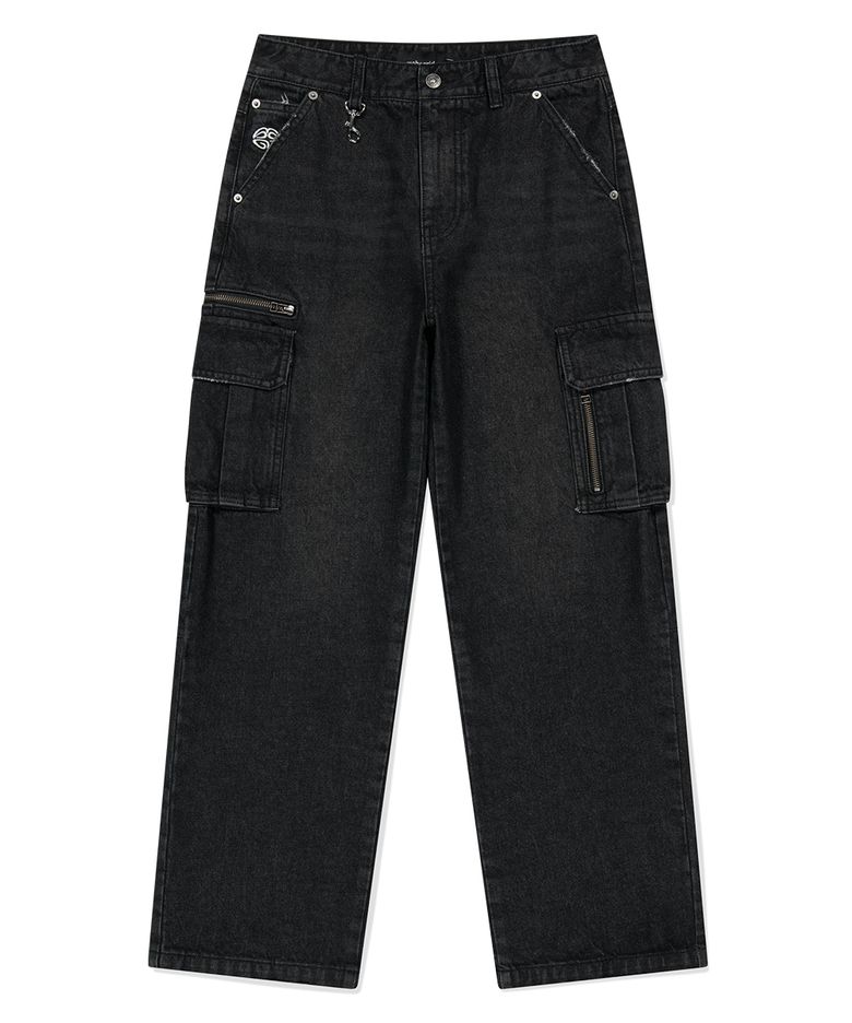 WASHED ZIP CARGO DENIM PANT BLACK(MG2EFMD110A)