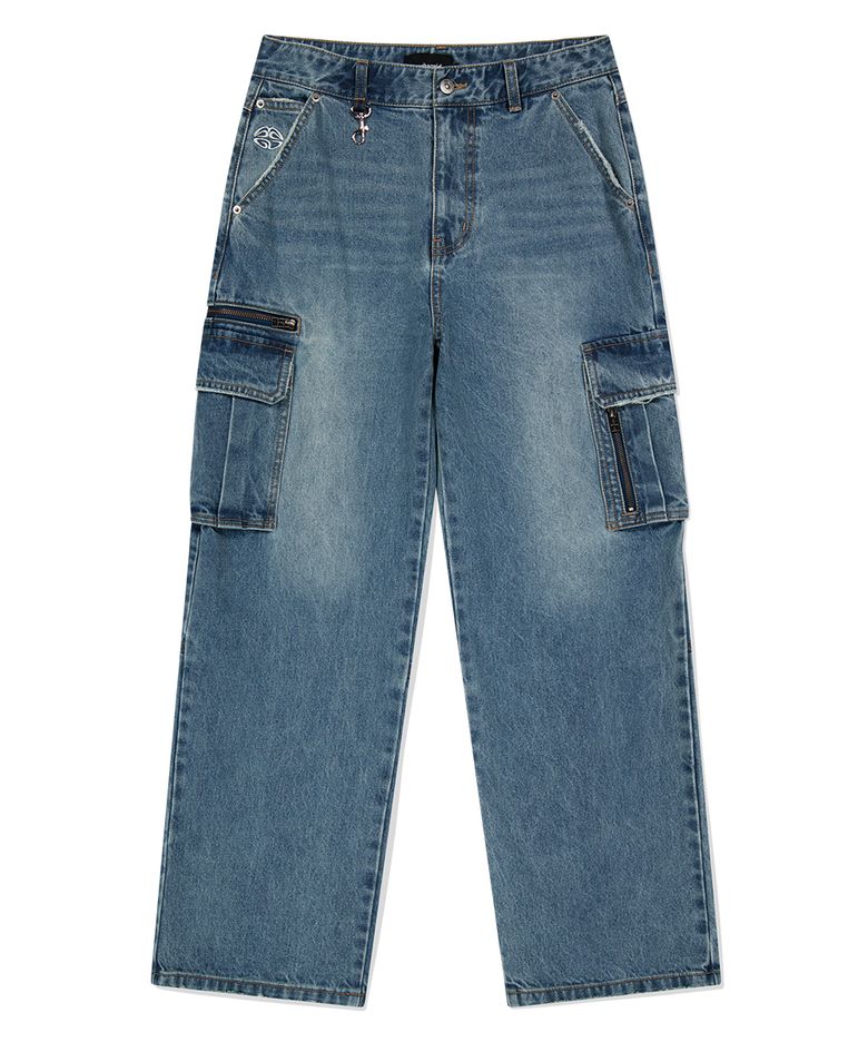 WASHED ZIP CARGO DENIM PANT BLUE(MG2EFMD110A)
