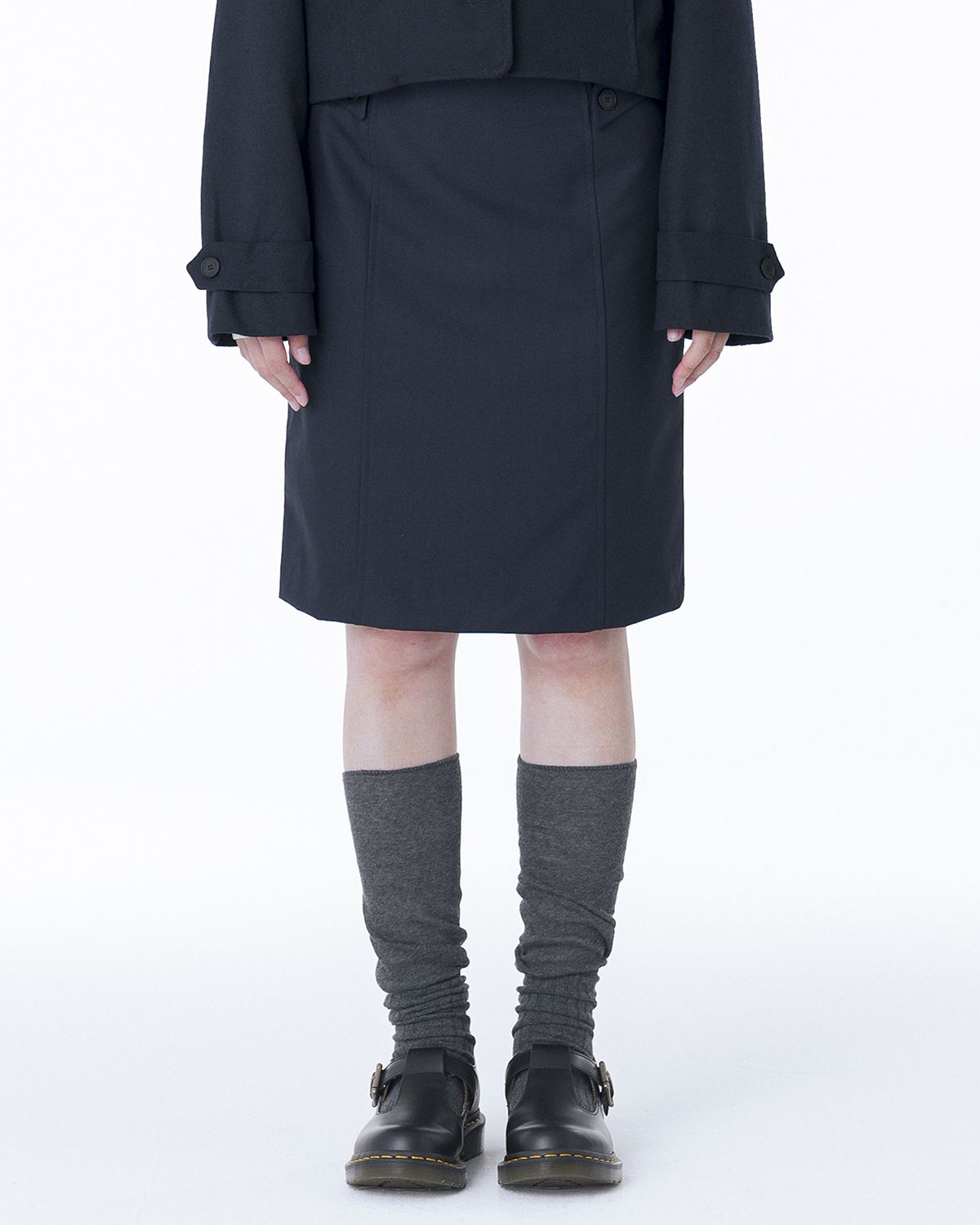 MUSINSA | MISEKI SEOUL Button midi skirt NAVY