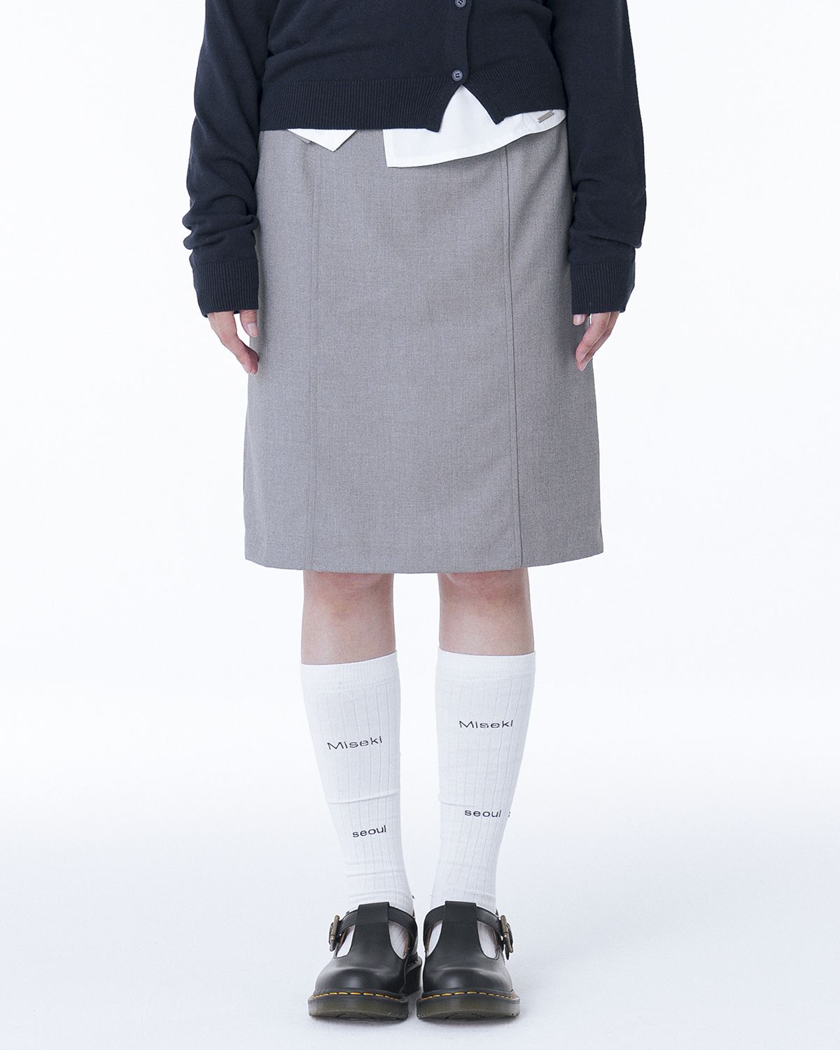 ◆MISEKI SEOUL◆ Waist pocket bag midi skirt LIGHT GREY MSK2 미세키서울(MISEKI SEOUL) Waist pocket bag midi skirt LIGHT