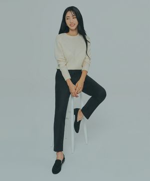 울 블랜디드 본딩팬츠_차콜그레이