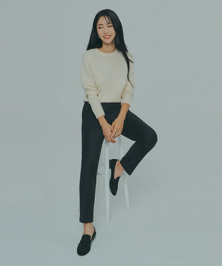 울 블랜디드 본딩팬츠_차콜그레이