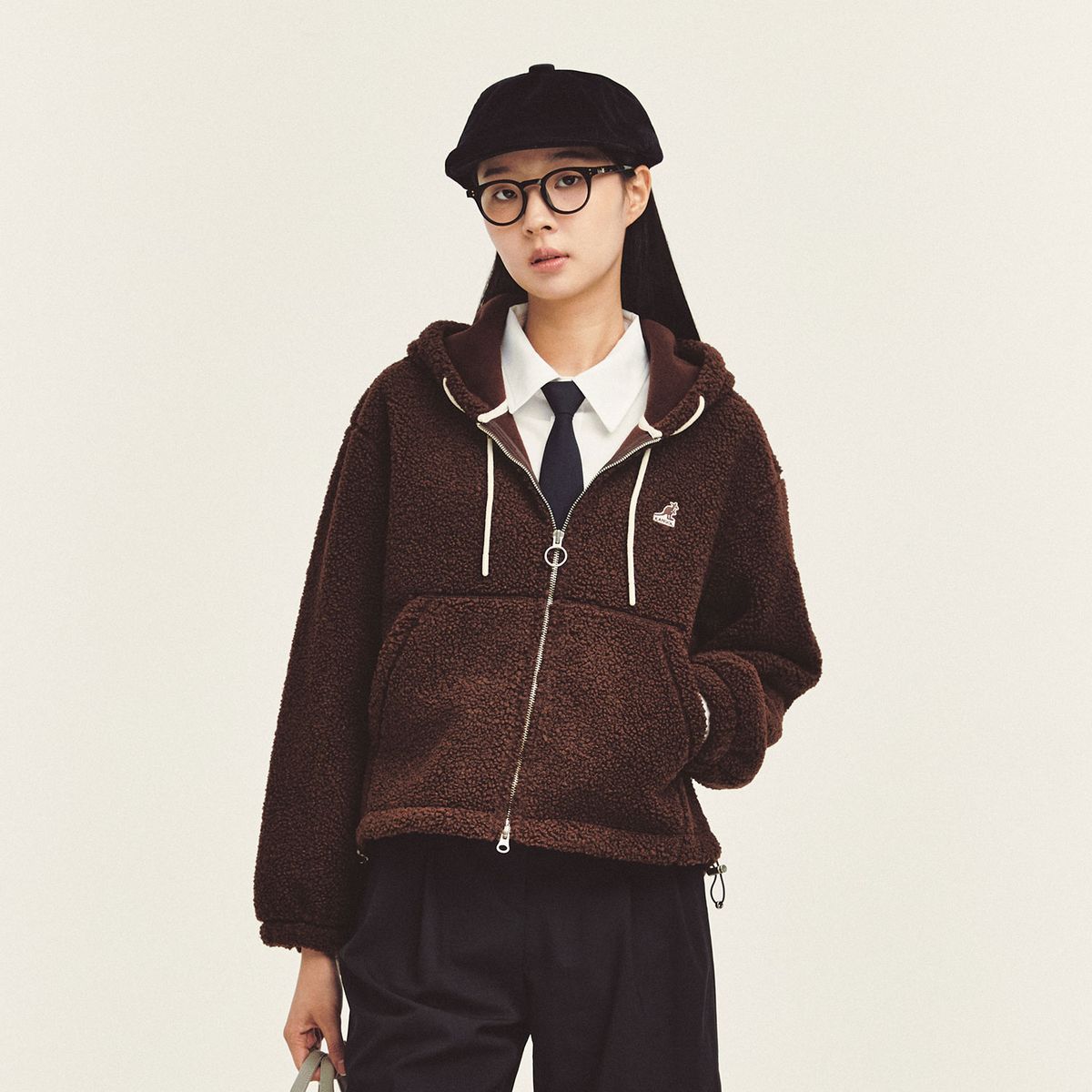 캉골(KANGOL) 우먼스 시어링 집업 점퍼 5136 브라운