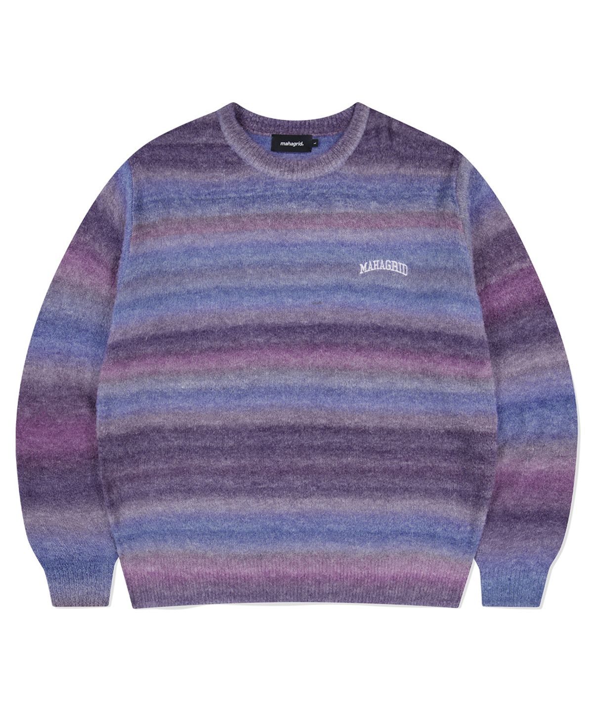 마하그리드(MAHAGRID) VARSITY LOGO GRADATION KNIT SWEATER PURPLE(MG2EFMK606A)
