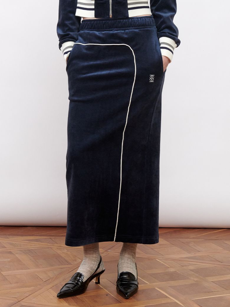 Velour Long Skirt Navy