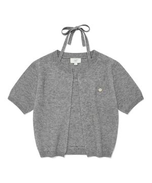 우먼 홀터넥 크롭 하프 니트 Heather Gray