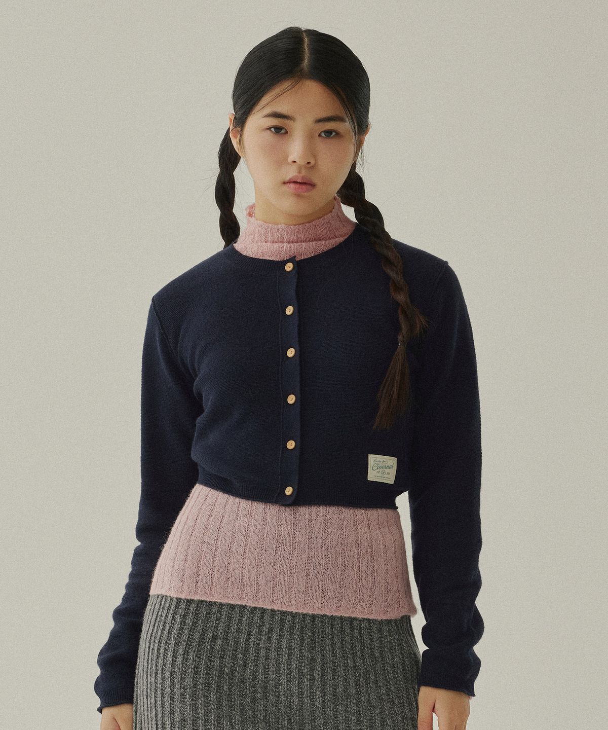 커버낫 우먼(COVERNAT WOMAN) 우먼 크롭 라운드 니트 가디건 Navy