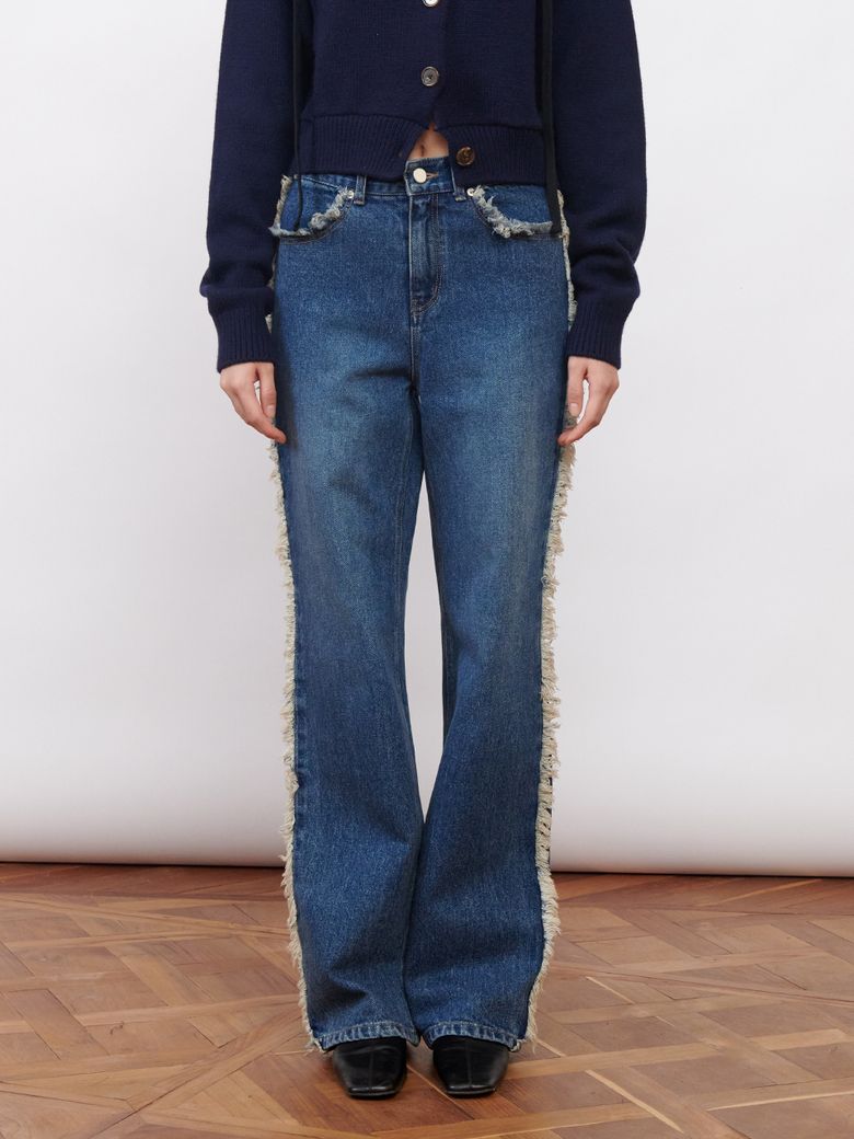 Raw Edge Trimmed Jeans Blue
