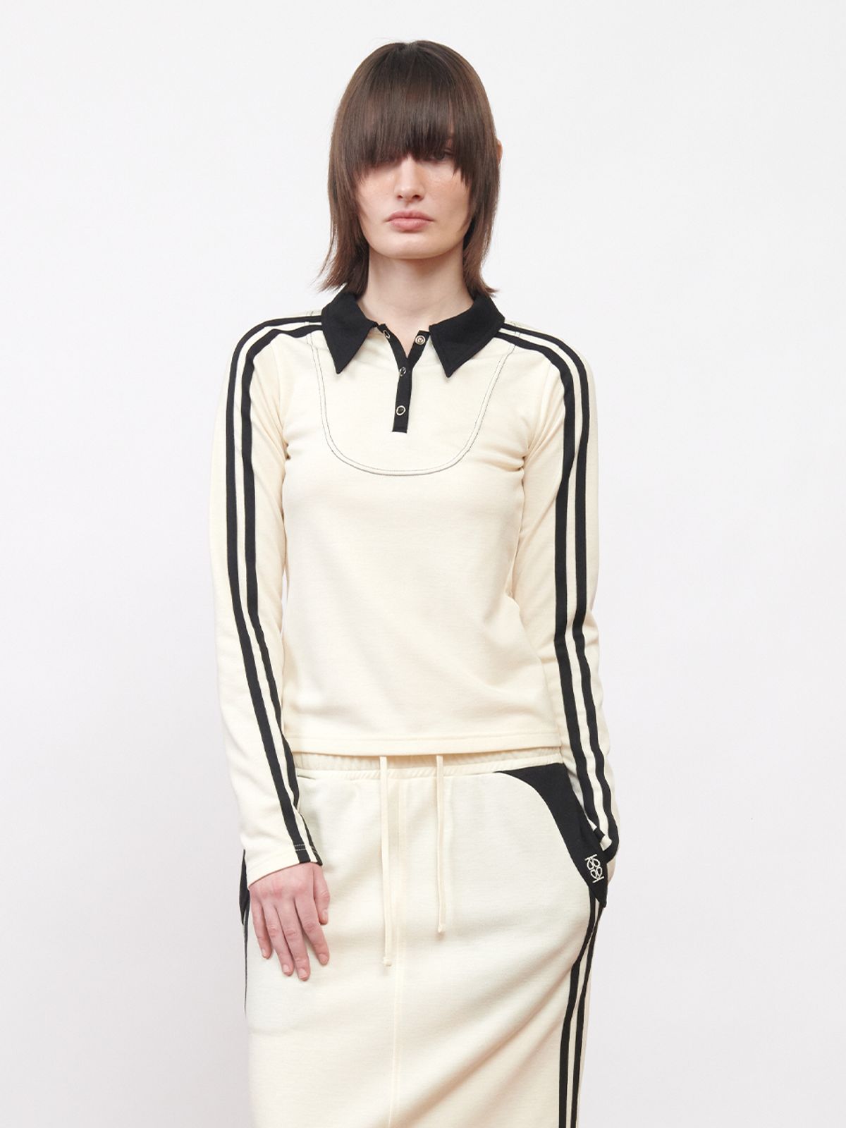 기준(KIJUN) Football Long Sleeve Jersey Polo Ivory Black