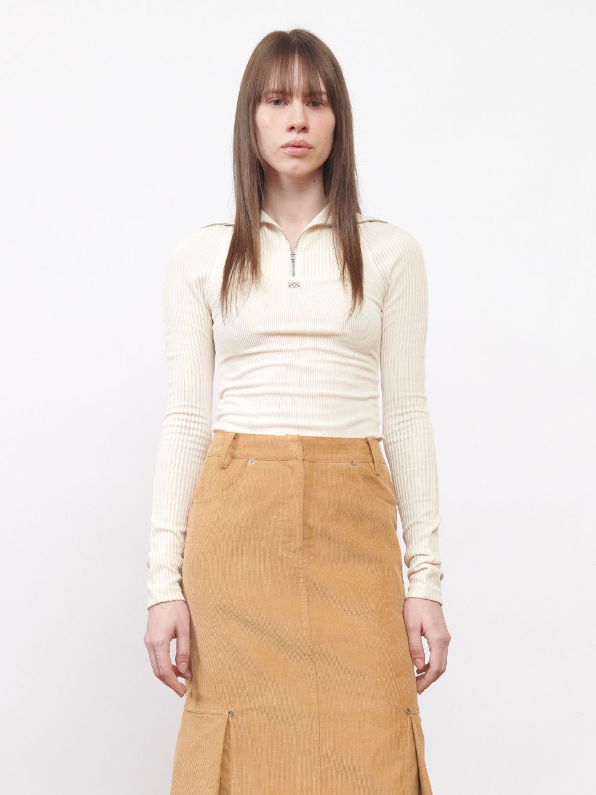 기준(KIJUN) Corduroy Half Zip-Up Top Ivory