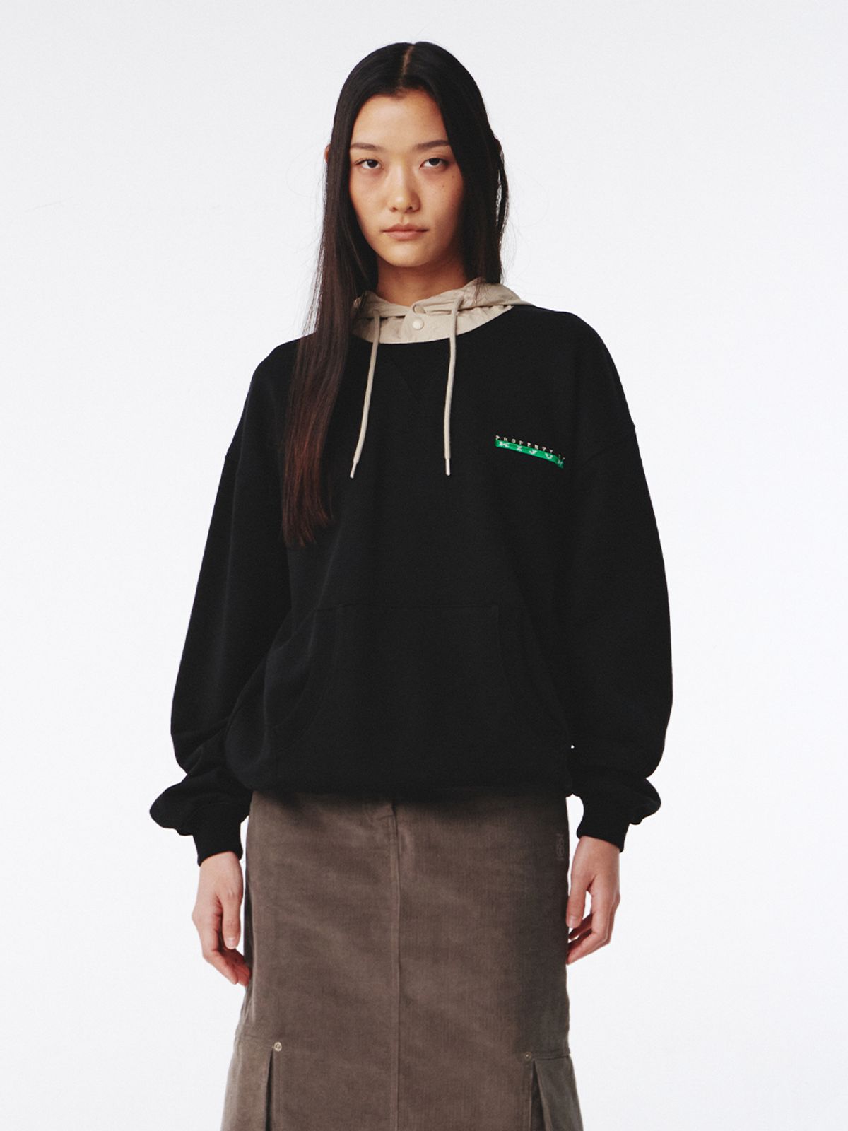 기준(KIJUN) Logo ALVY Hoodie UNISEX Black Beige