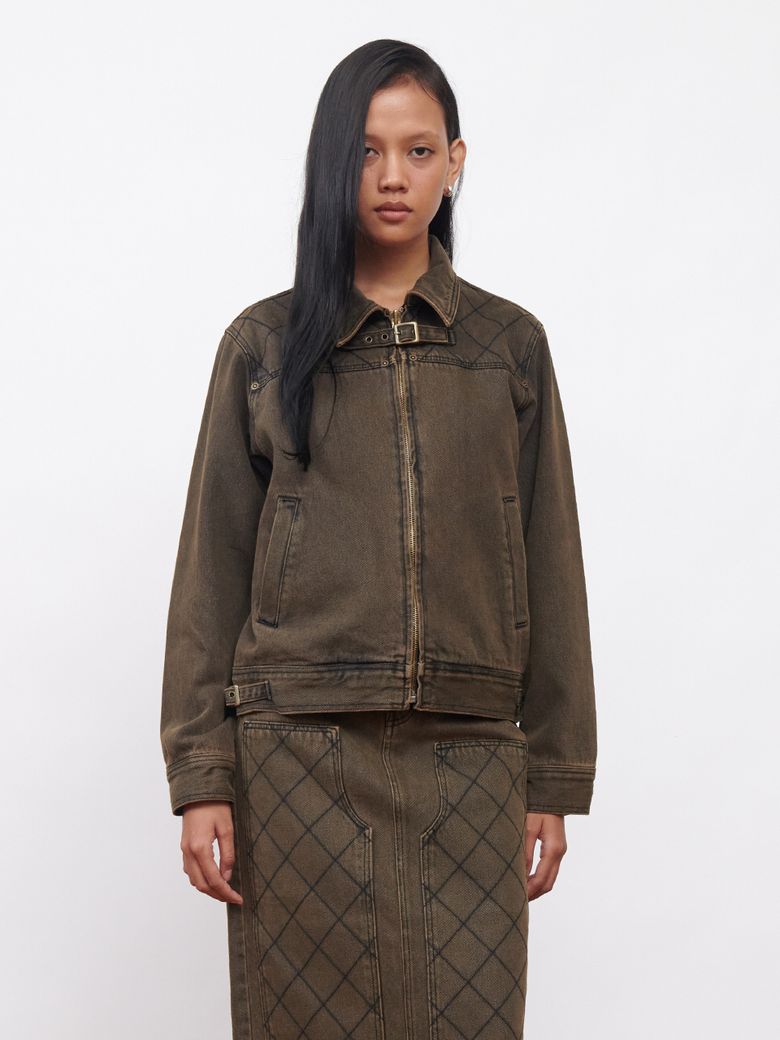 Stitched Denim Jacket Charcoal Brown