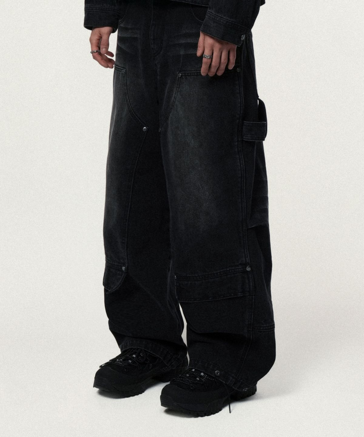 아이돈워너셀(IDWS) Overlap Carpenter Denim Pants Black