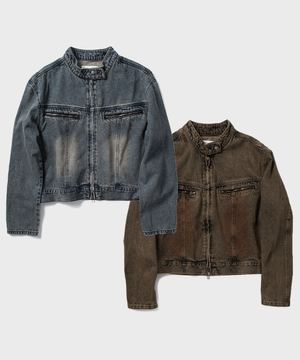 워싱 크롭 데님 재킷_2COLOR