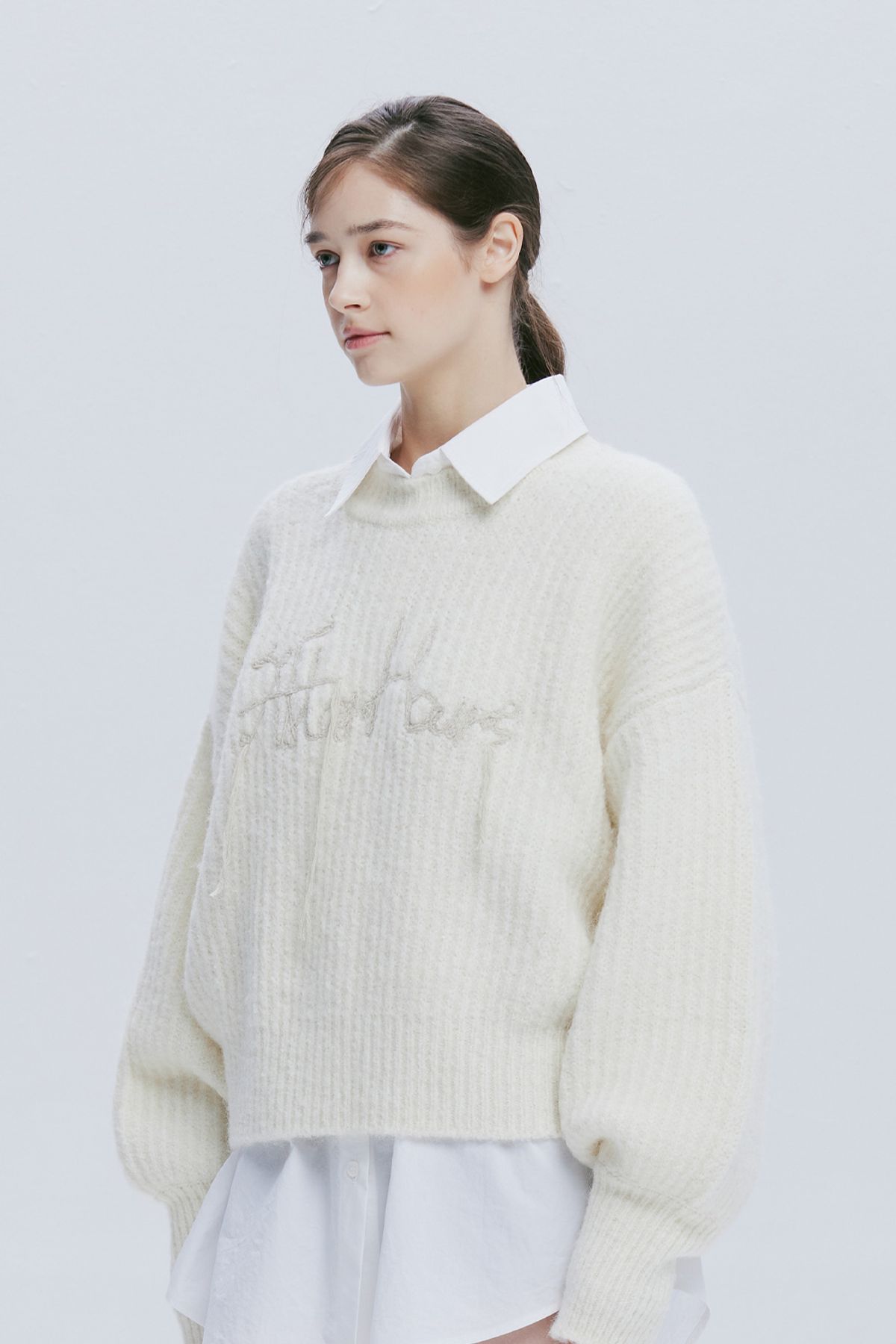 애프터아워즈(AFTERHOURS) PUFF SLEEVE ALPACA KNIT TOP (IVORY)