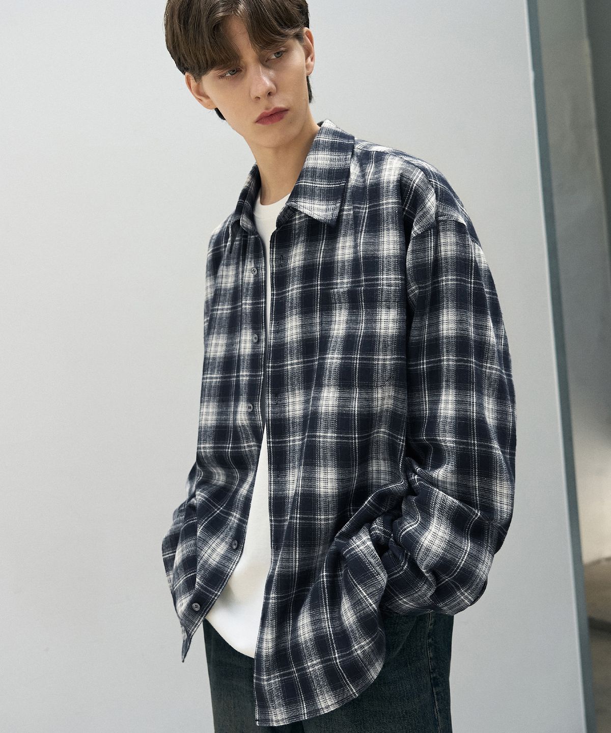 드로우핏(DRAW FIT) 에반 옴브레 체크 셔츠 [NAVY]