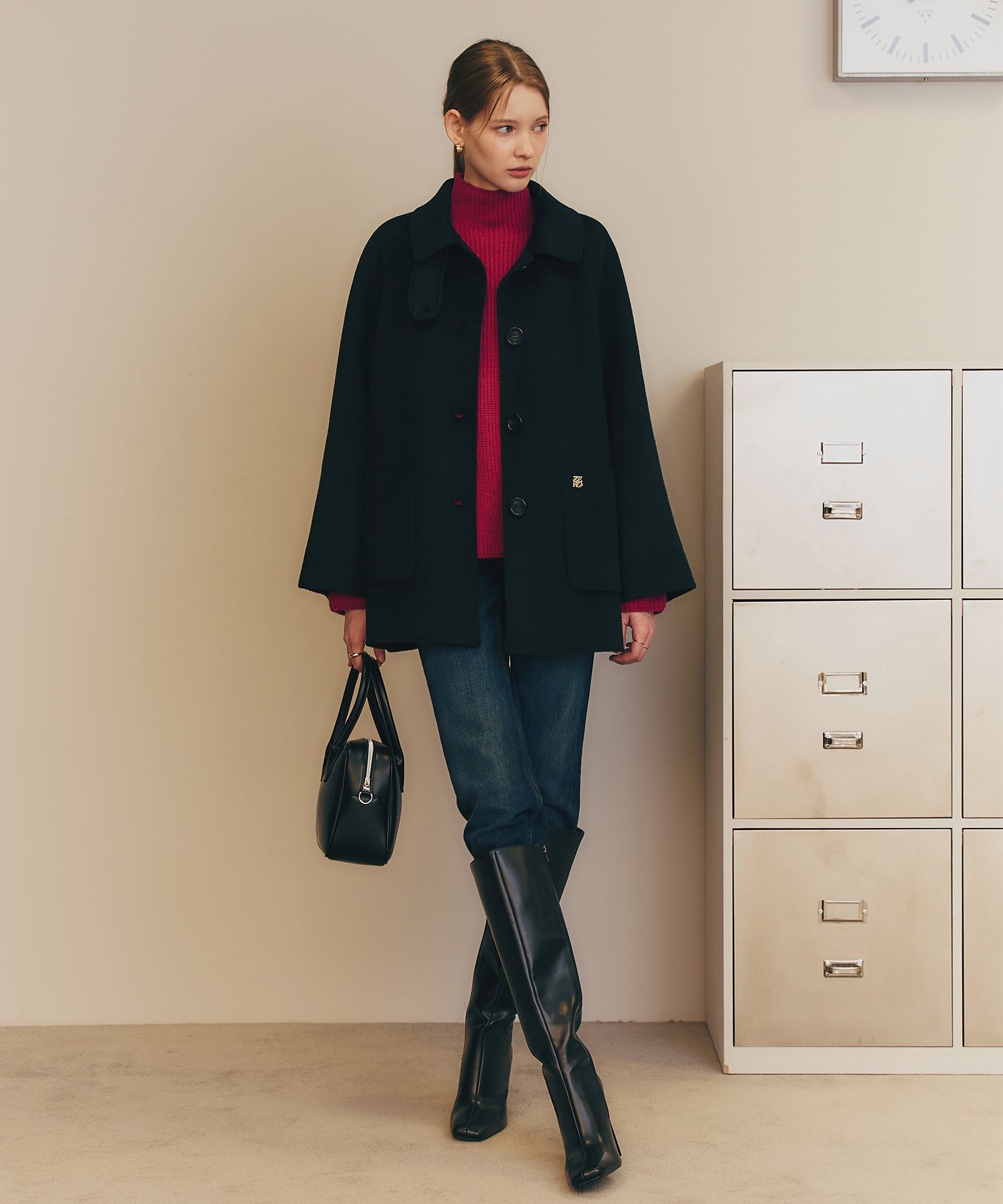 MUSINSA | ZERO STREET Handmade A-line Wool Half Coat / Black