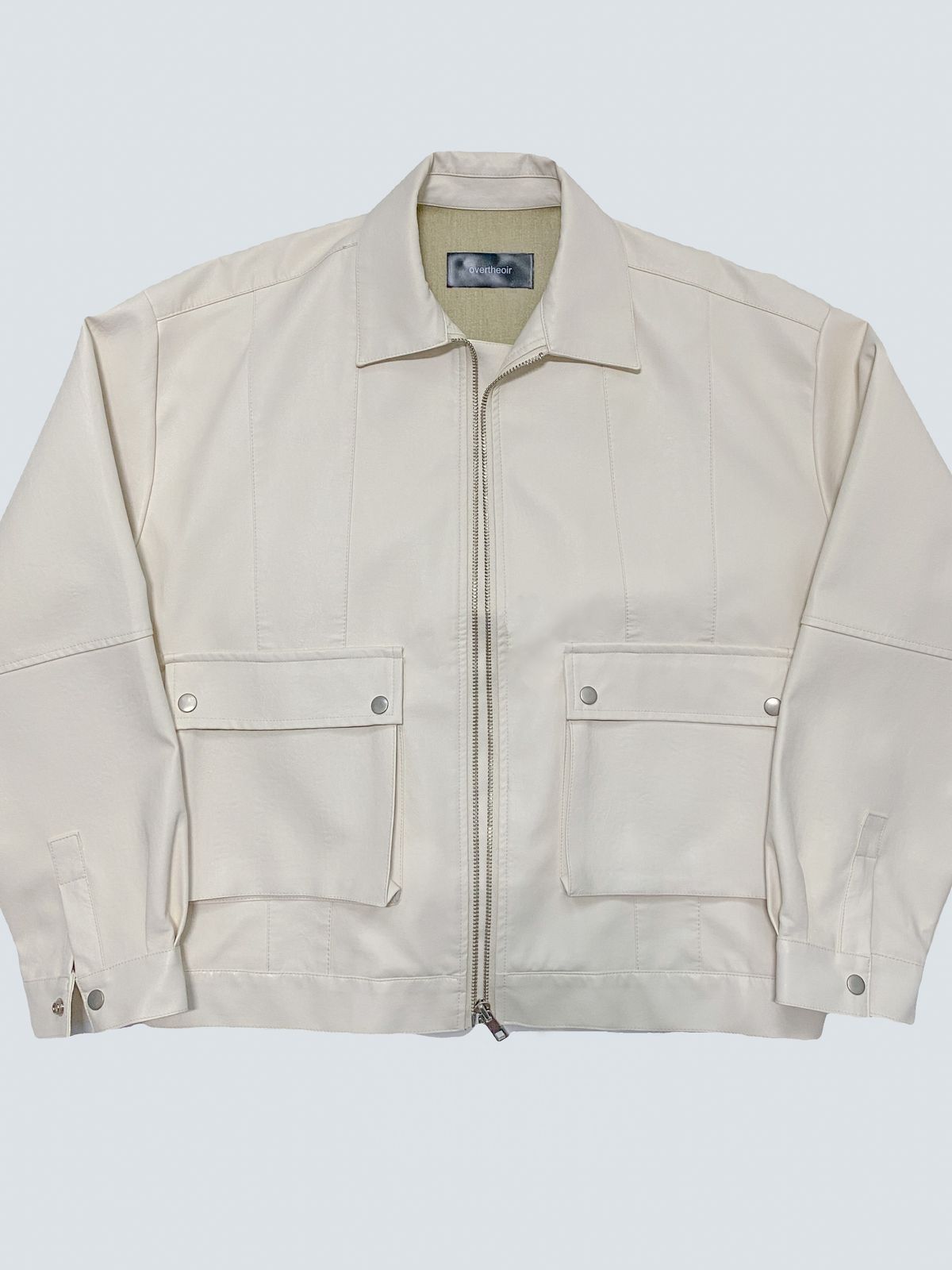 오버더와르(OVERTHEOIR) leather detail wide rider jacket ivory