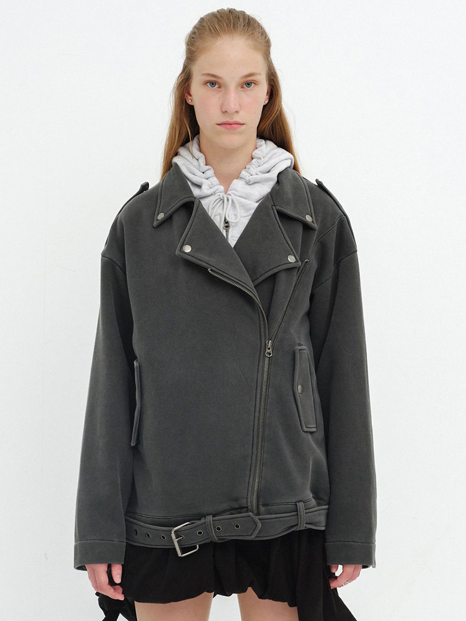 ★CERRIC★JERSEY RIDER JACKET★1319★Charcoal★韓国★大人気 MUSINSA公式 | CERRIC JERSEY RIDER JACKET / CHARCOAL